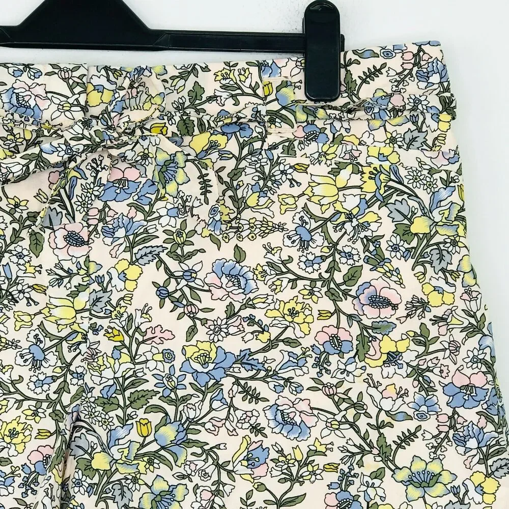 LOFT Women's 14 Shorts Pink Floral Poplin Belted Tie Waist High Rise NWT CD26